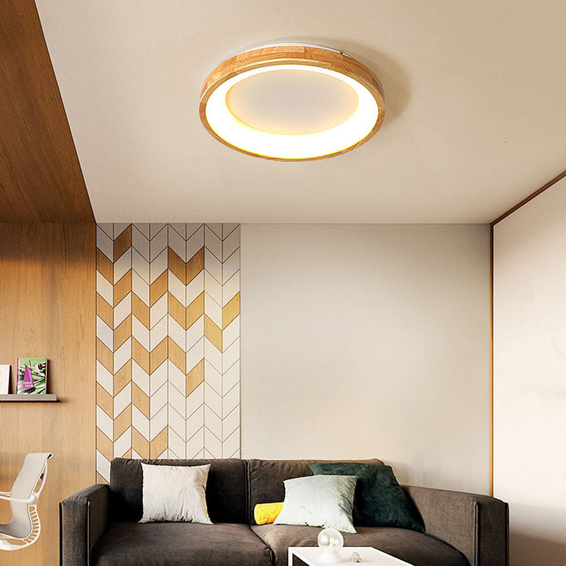 LED-loftlampe i træ med cirkelform – retro geometrisk loftbelysning