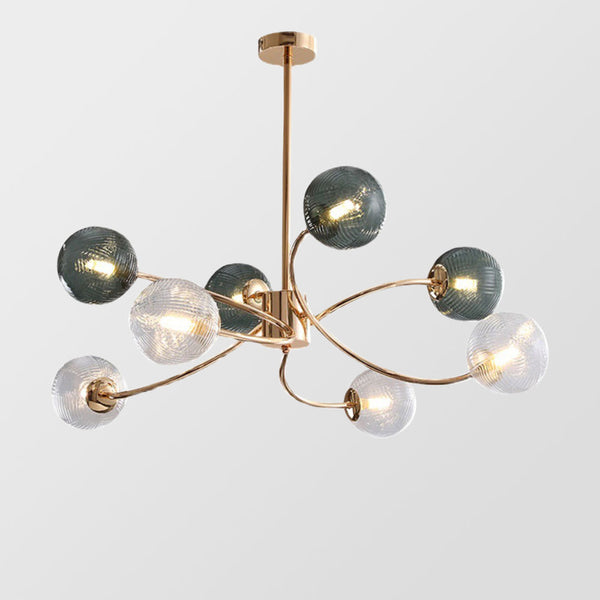 LED-lysekrone i jern og glas med guld – moderne loftlampe til stuen