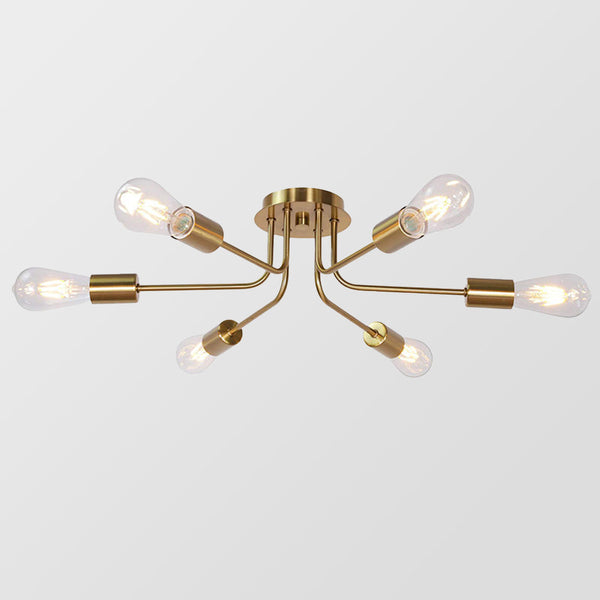 Lysekrone i guld og glas med 6 lyskilder – moderne semi-plafond loftlampe