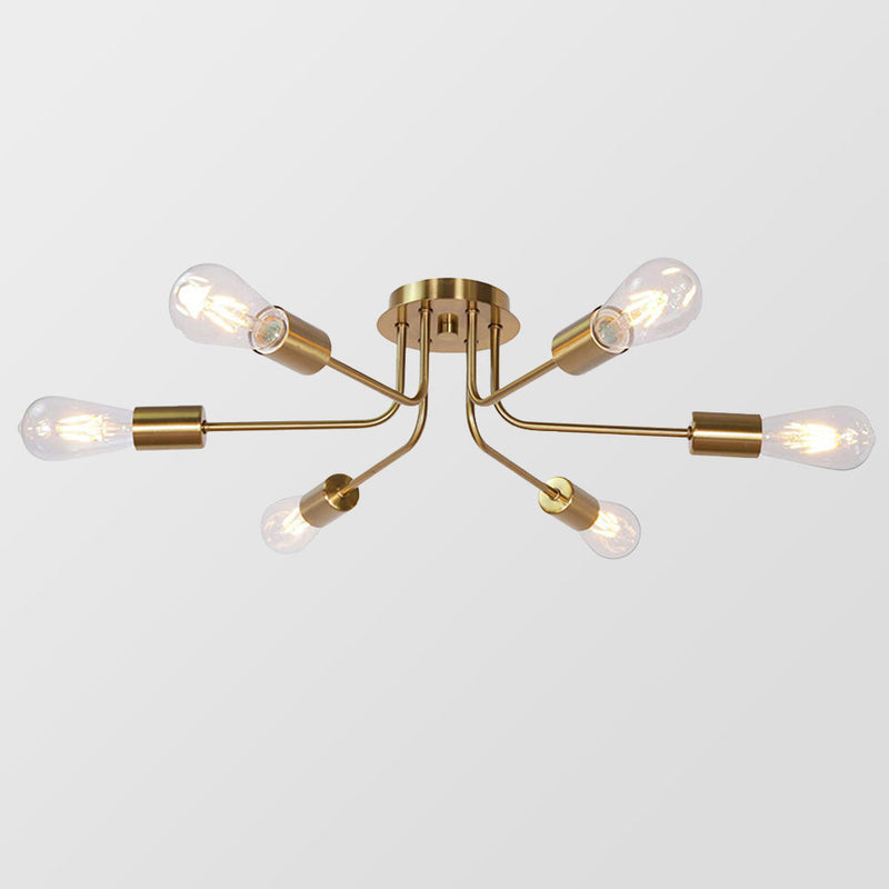 Lysekrone i guld og glas med 6 lyskilder – moderne semi-plafond loftlampe