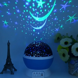 Projektorlampe med stjerner og måne – natlampe med musik, fjernbetjening og roterende effekt