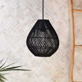 Boho sort håndflettet rattanpendel