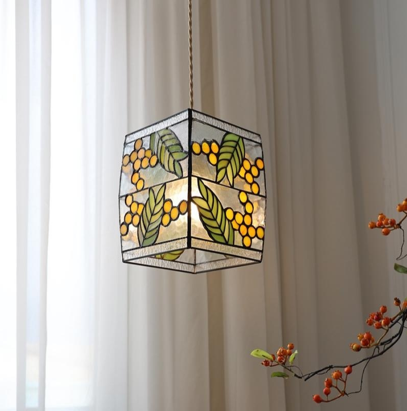 Glaspendel med frugtmotiv – vintage farverig hængelampe