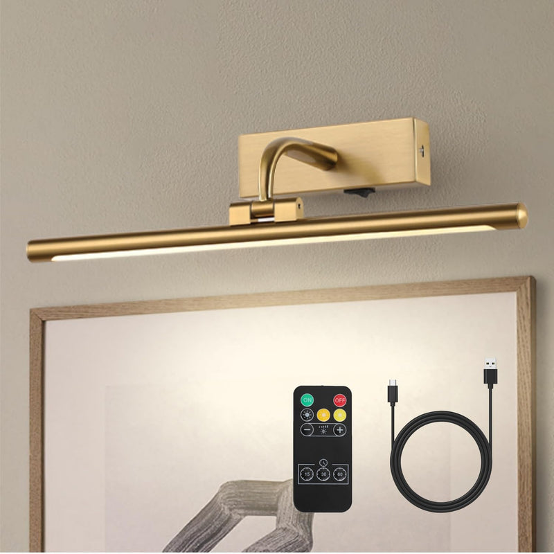 Billedlampe i messing – trådløs vægbelysning til kunst