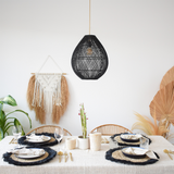 Boho sort håndflettet rattanpendel