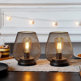 Bordlampe i metal med gitterskærm – trådløs opladelig bordbelysning