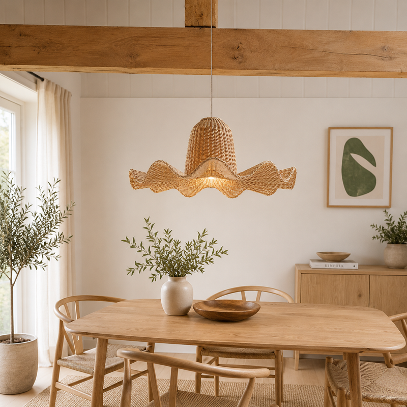 Rattanpendel med kuppelform – stor håndflettet hængelampe