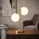 Bordlampe i glas med to kugler – skandinavisk natbordslampe