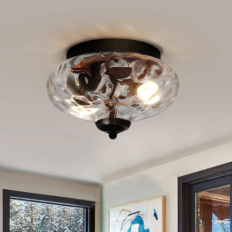 Loftlampe med glasskærm og to lyskilder – landlig loftbelysning