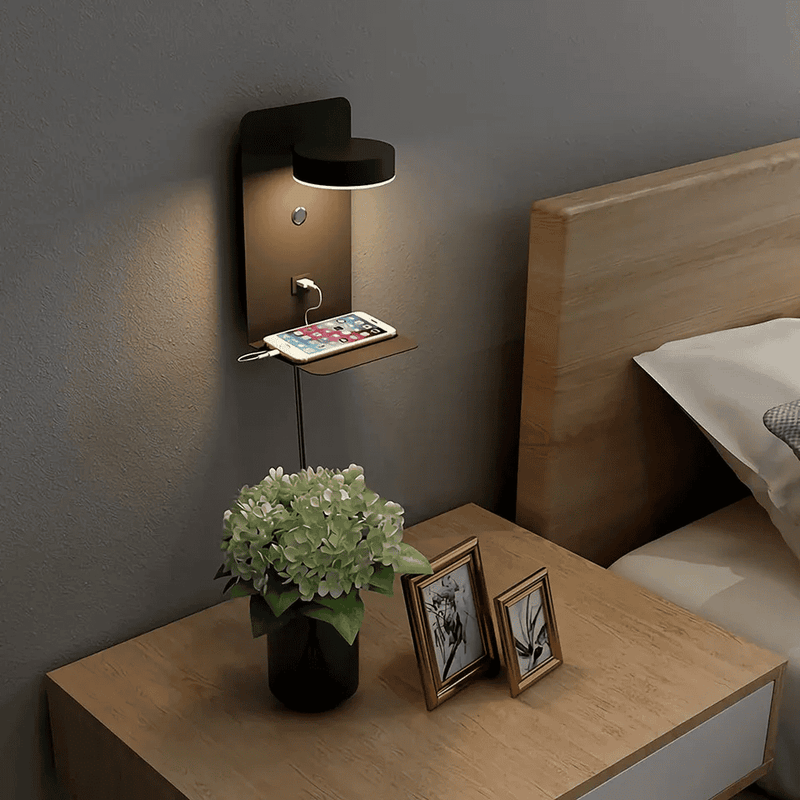 LED-væglampe med USB-port – dæmpbar vægbelysning til sengen