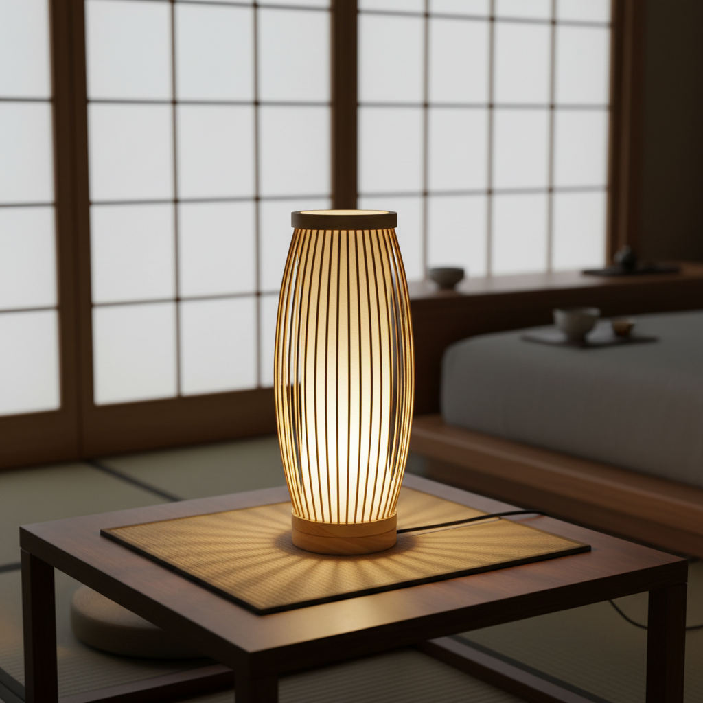Bordlampe i bambus og rispapir – japandi stemningslampe med E27