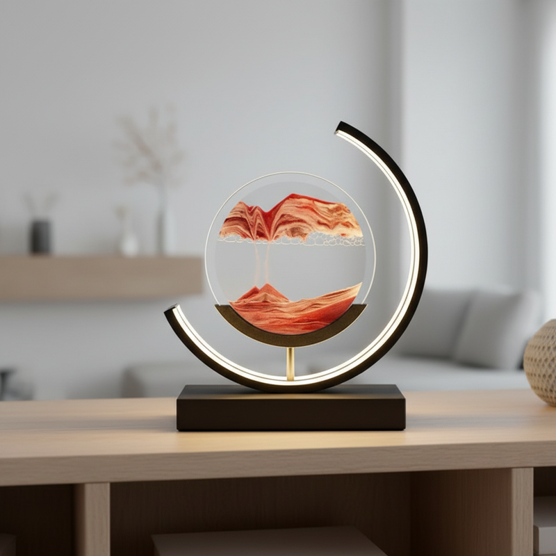 Bordlampe med sandkunst – drejelig dekorationslampe i akryl