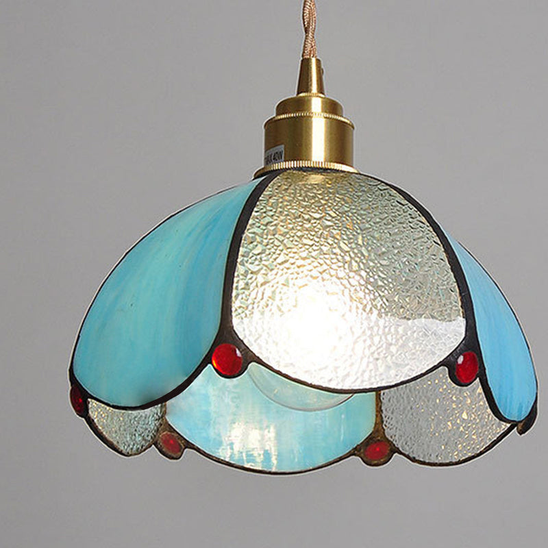 Tiffany-pendel med glaskuppel – vintage hængelampe