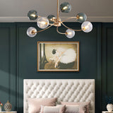 LED-lysekrone i jern og glas med guld – moderne loftlampe til stuen
