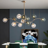 LED-lysekrone i jern og glas med guld – moderne loftlampe til stuen