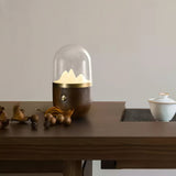 Bordlampe i træ og matteret glas – natbordslampe med bjergmotiv