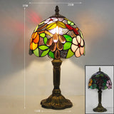 Bordlampe i Tiffany-glas med justerbar hals – art deco skrivebordslampe