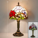 Bordlampe i Tiffany-glas med justerbar hals – art deco skrivebordslampe