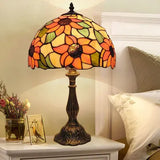 Bordlampe i Tiffany-glas med justerbar hals – art deco skrivebordslampe