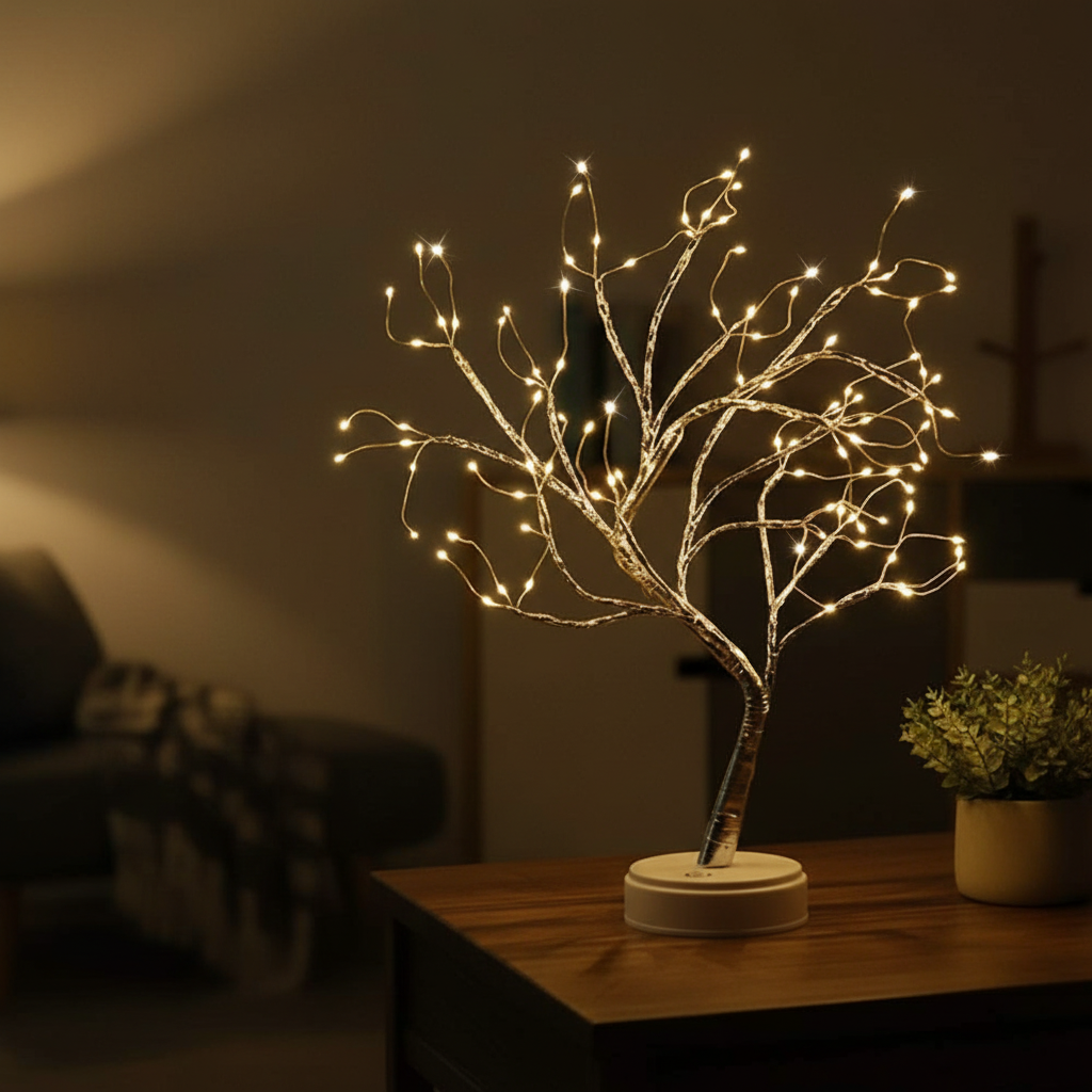 Bordlampe med bøjelige grene – dekorativ trælampe med varmt lys