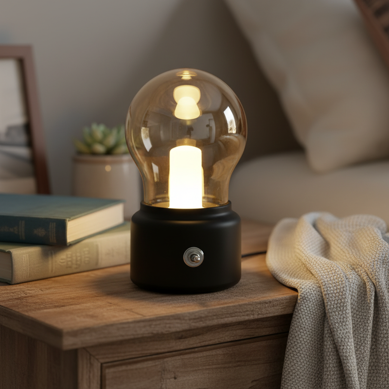 Bordlampe i glas – trådløs vintage bordbelysning i guld og sort