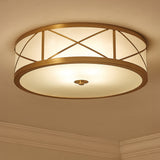 Loftlampe med tromleskærm i geometrisk glas – antik loftbelysning