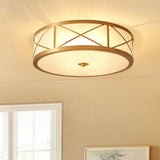 Loftlampe med tromleskærm i geometrisk glas – antik loftbelysning