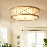 Loftlampe med tromleskærm i geometrisk glas – antik loftbelysning