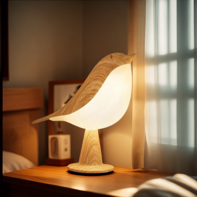 Natlampe formet som en fugl – trådløs touchlampe med varmt lys