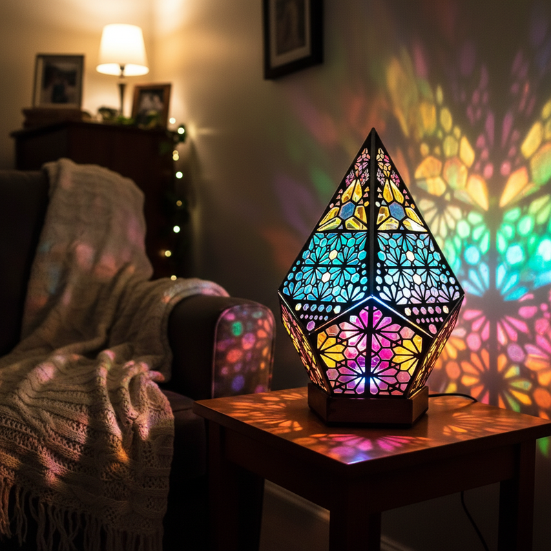 Bordlampe i træ med stjernemønster – boho stemningslampe