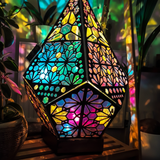 Bordlampe i træ med stjernemønster – boho stemningslampe
