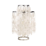 Bordlampe i metal med muslinge- og perlemotiv