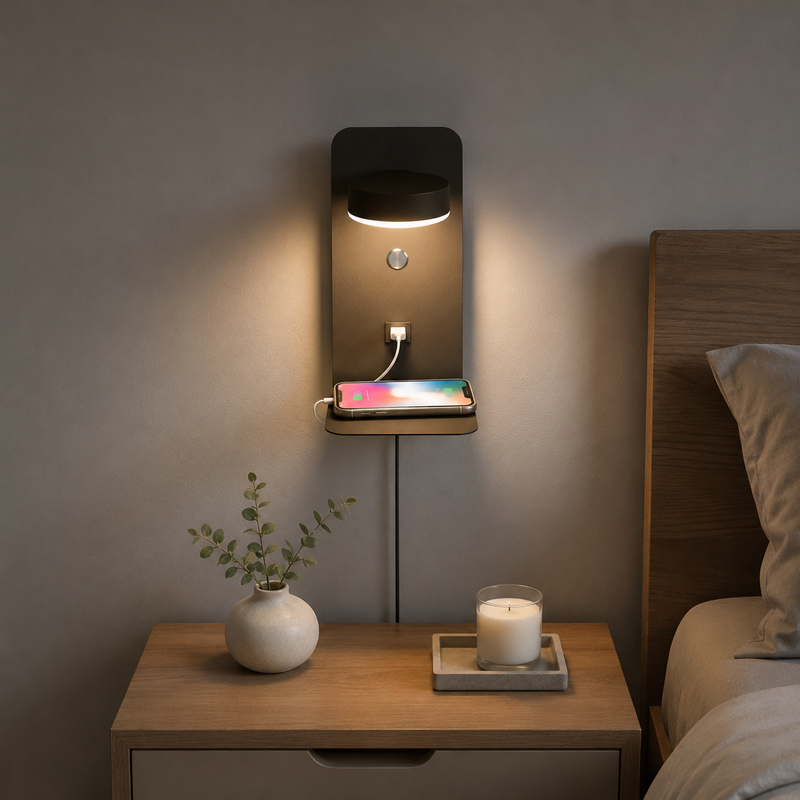 LED-væglampe med USB-port – moderne væglampe med varmt lys til soveværelset