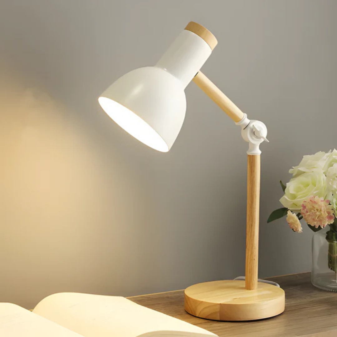 Bordlampe i træ med justerbar skærm – macaron-bordlampe i fire farver