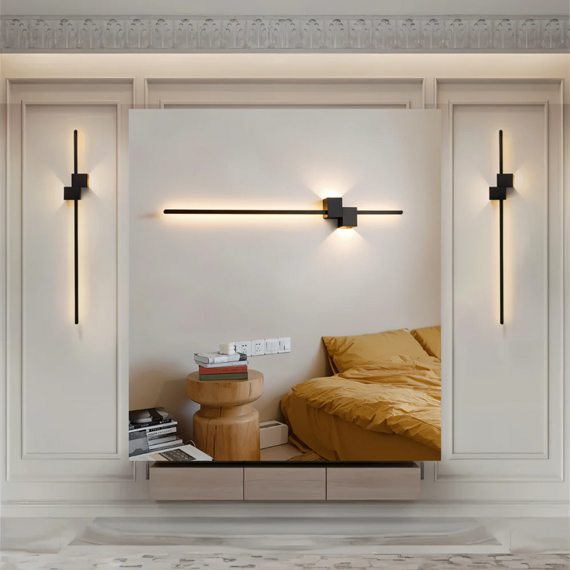 Væglampe i aflang form – minimalistisk LED-belysning til stuen