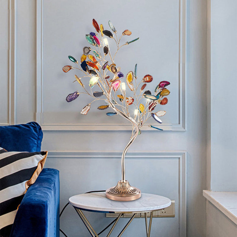 Bordlampe med agatsten og grenmotiv