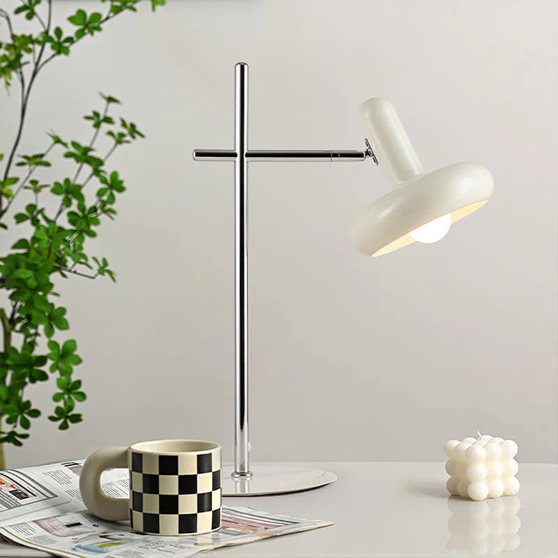 Bordlampe i hvidt glas med skiveform – moderne