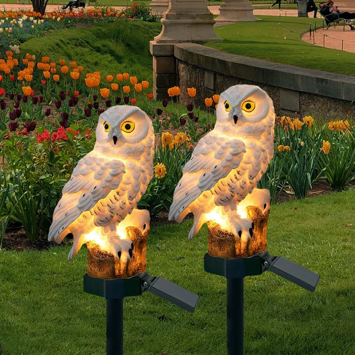 Havelampe formet som en ugle – solcellelampe til have og terrasse