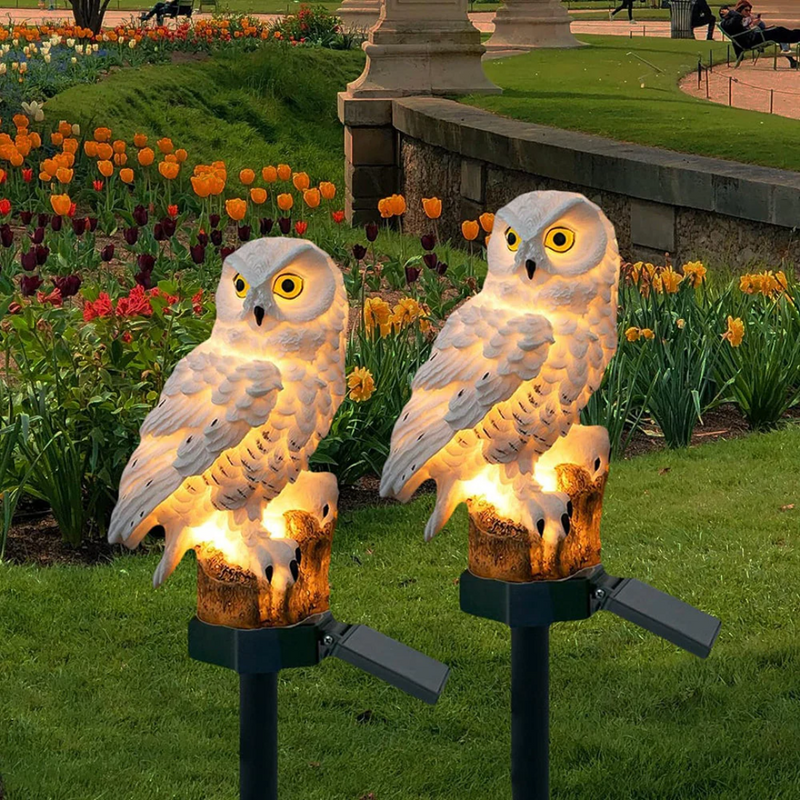 Havelampe formet som en ugle – solcellelampe til have og terrasse