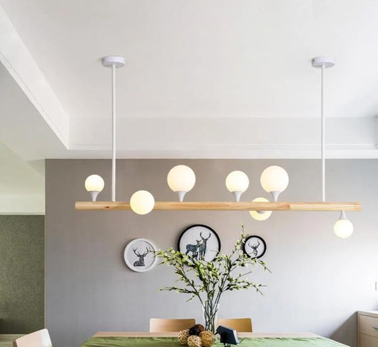 Lysekrone i træ & glas – Marte | Integreret LED