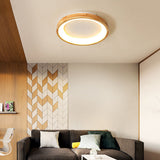 LED-loftlampe i træ med cirkelform – retro geometrisk loftbelysning
