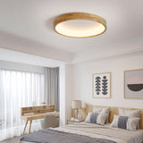 LED-loftlampe i træ med cirkelform – retro geometrisk loftbelysning