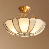 Loftlampe i messing med skålkant og kæde – loftbelysning