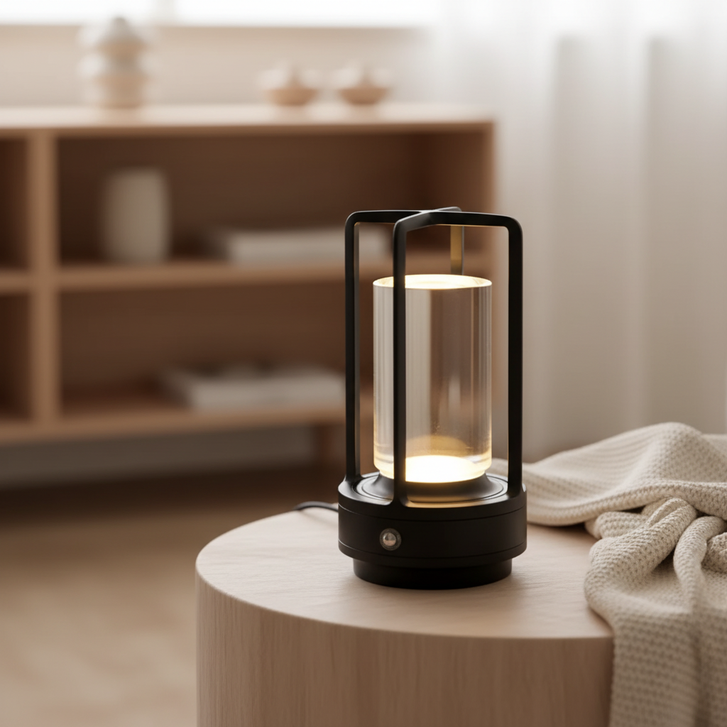 Bordlampe i krystal og metal – trådløs dæmpbar bordbelysning