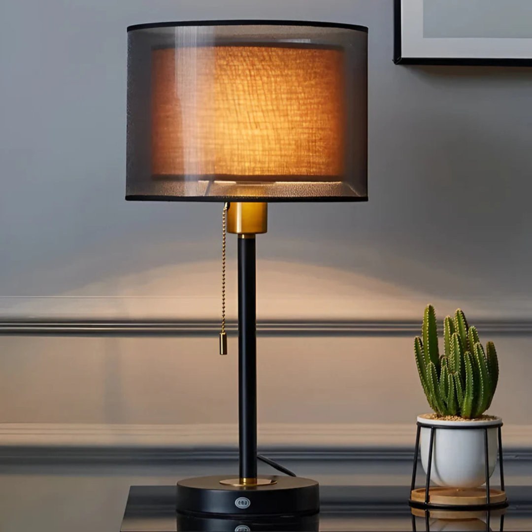 Bordlampe med dobbelt stofskærm – vintage bordbelysning til soveværelset