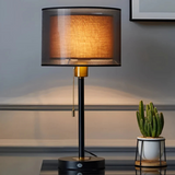 Bordlampe med dobbelt stofskærm – vintage bordbelysning til soveværelset