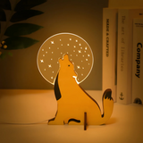 Bordlampe i træ og akryl – natlampe med dyremotiv